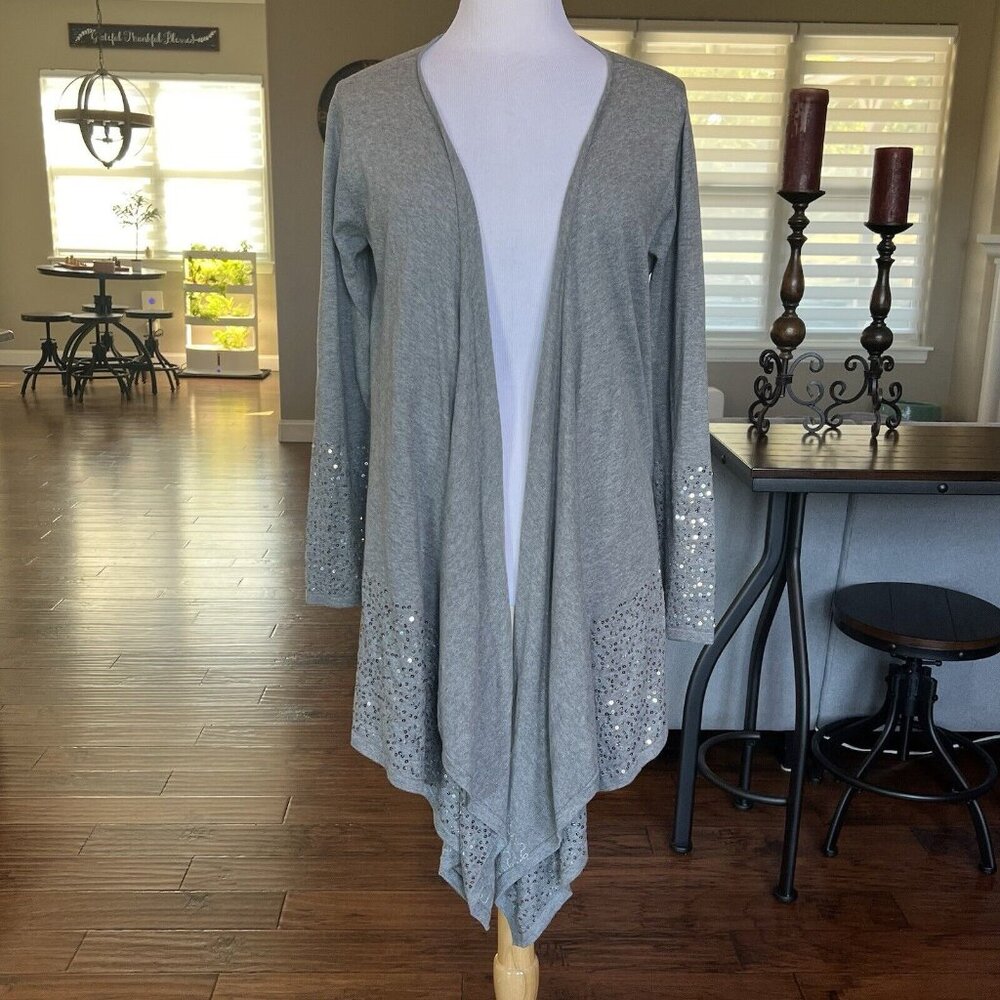 Soft Surroundings Gray Waterfall Sequin Trim Long… - image 2